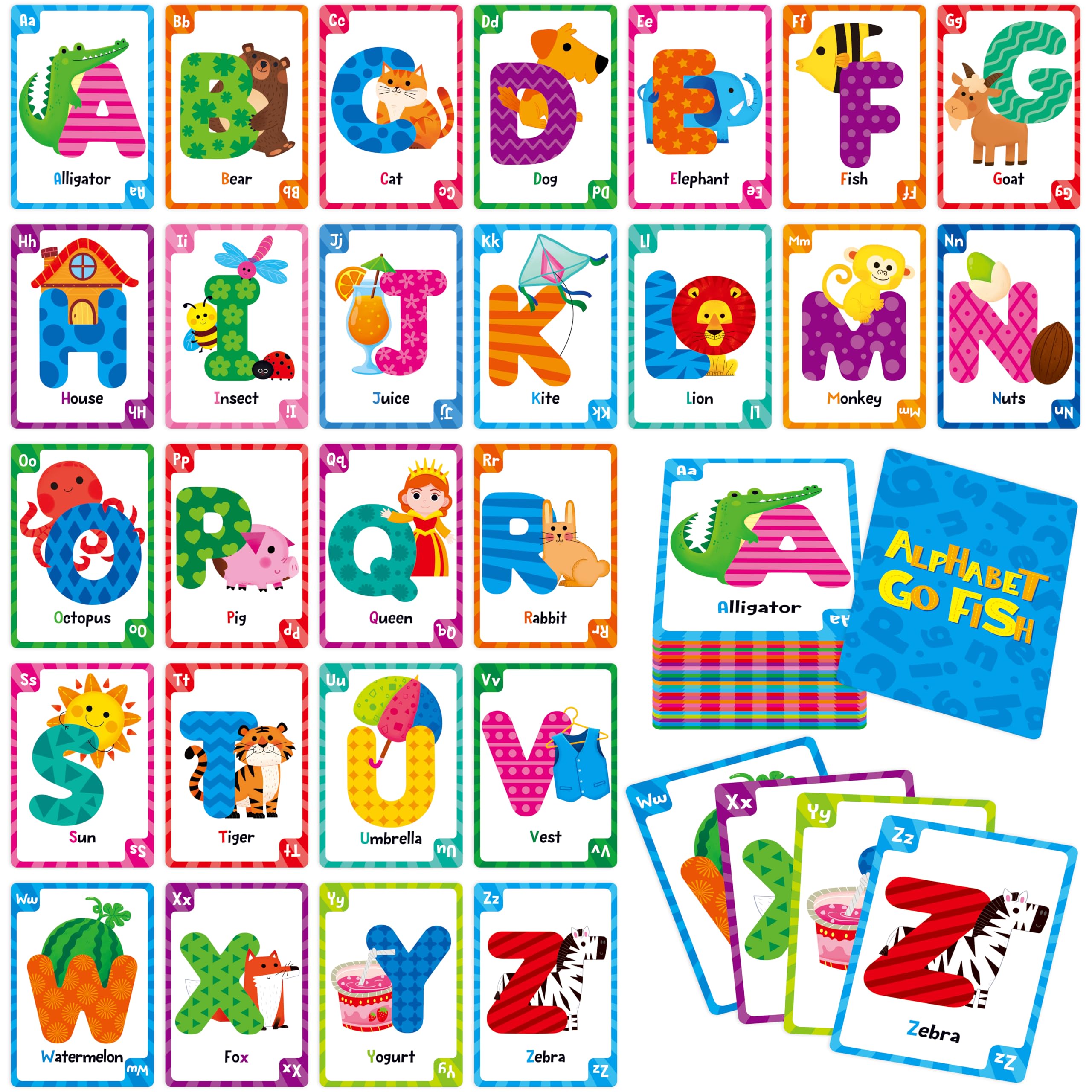 SpriteGru Go Fish 104-letter cards support group learning and social play.