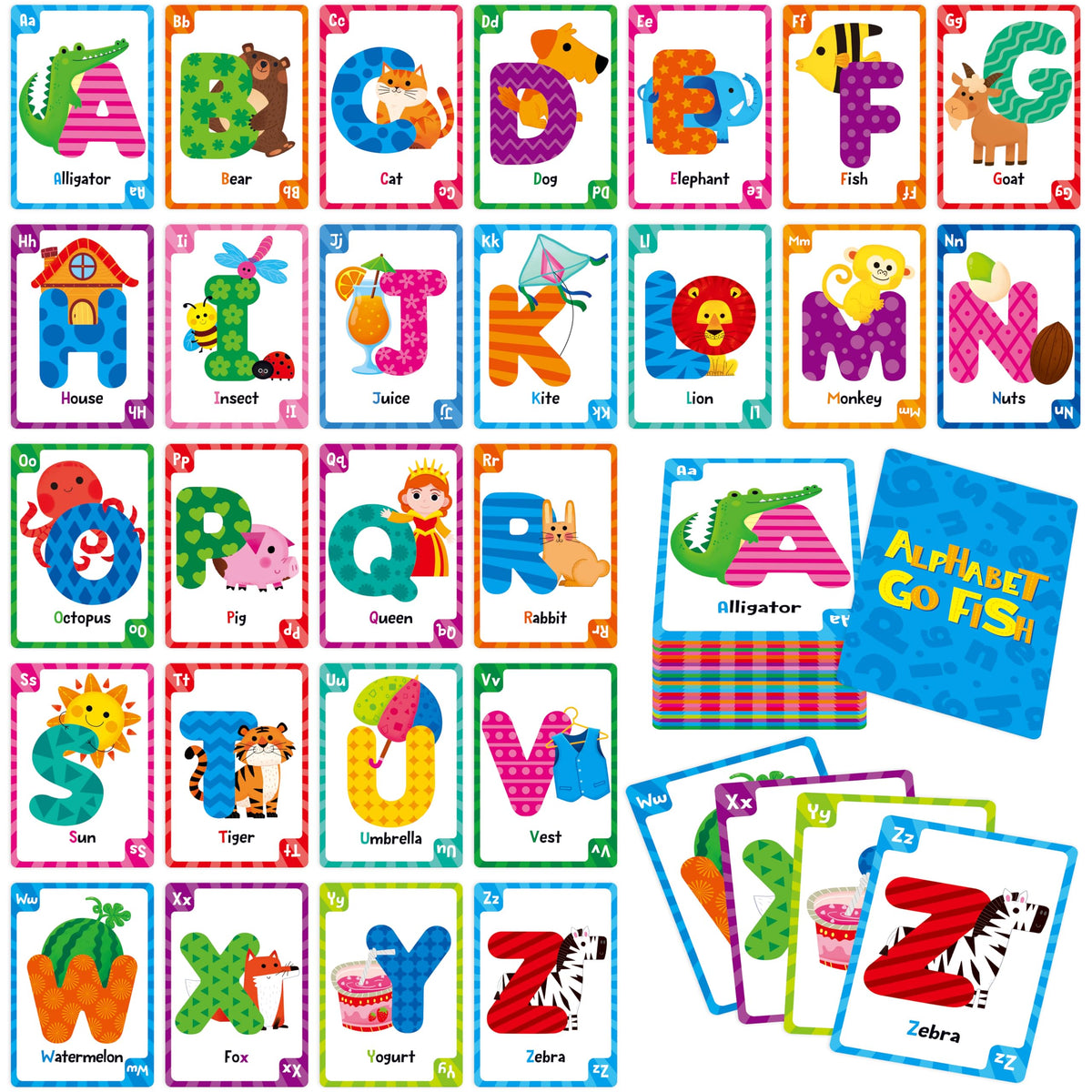 SpriteGru Go Fish 104-letter cards support group learning and social play.