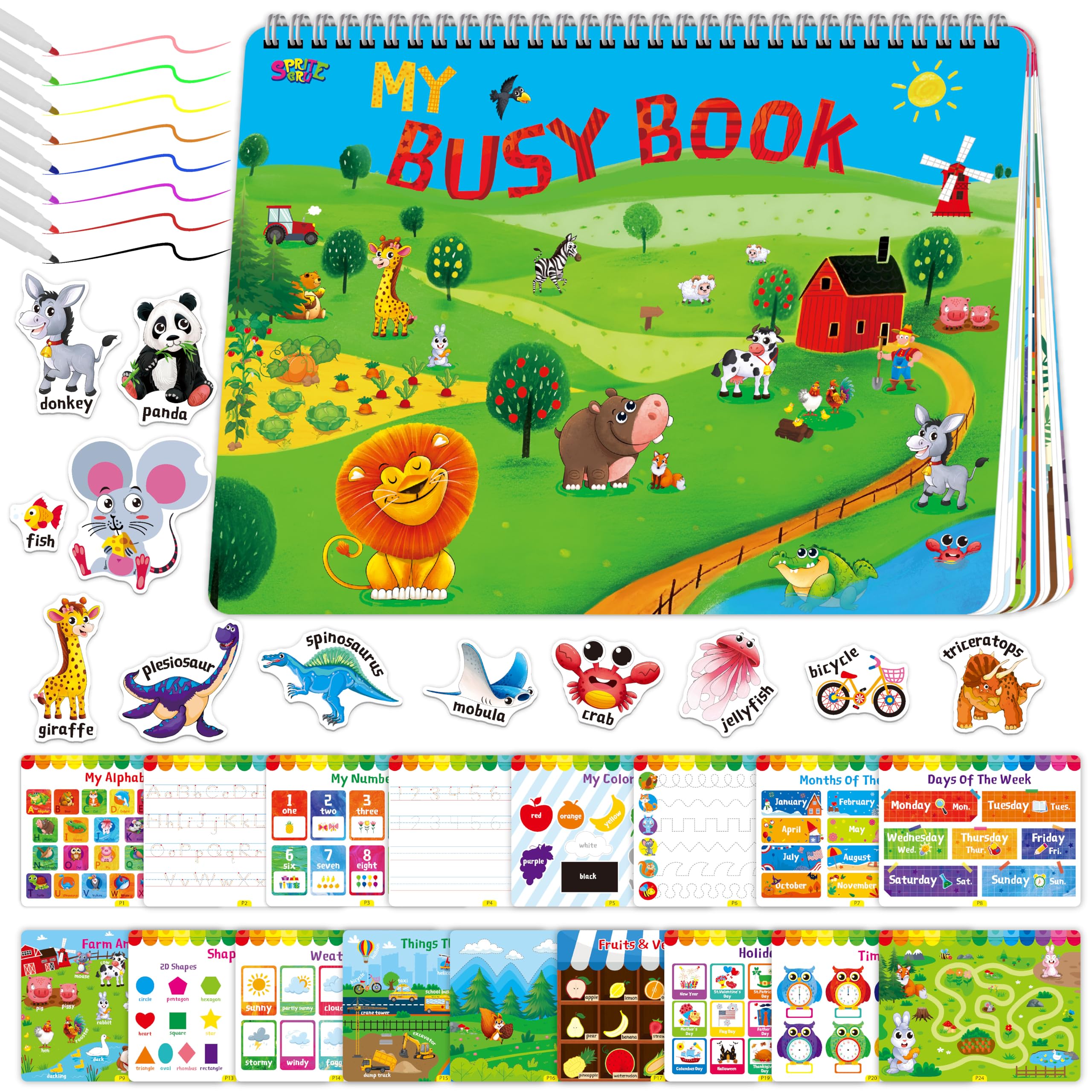 SpriteGru Preschool Busy Book cover with vibrant colors inviting learning