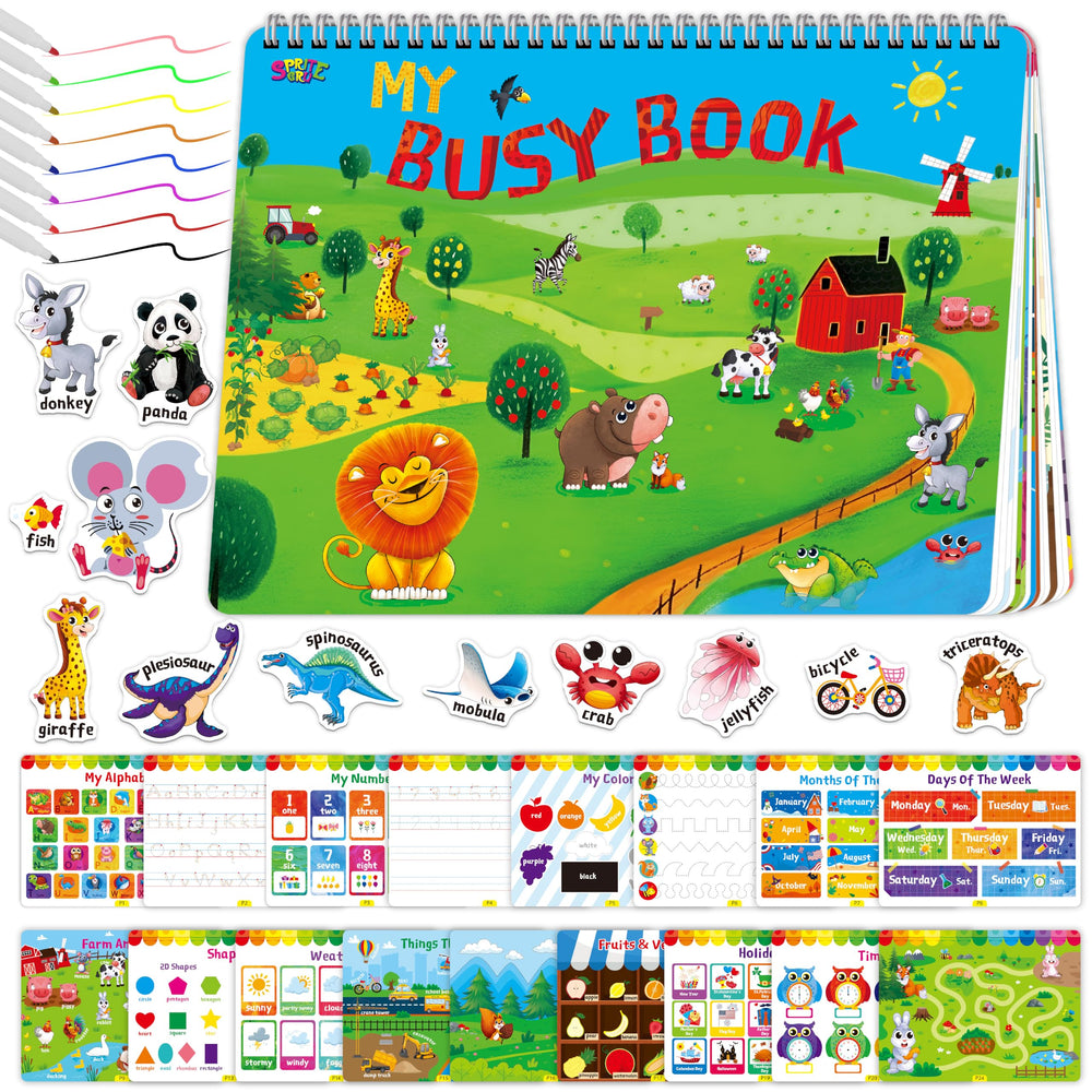 SpriteGru Preschool Busy Book cover with vibrant colors inviting learning
