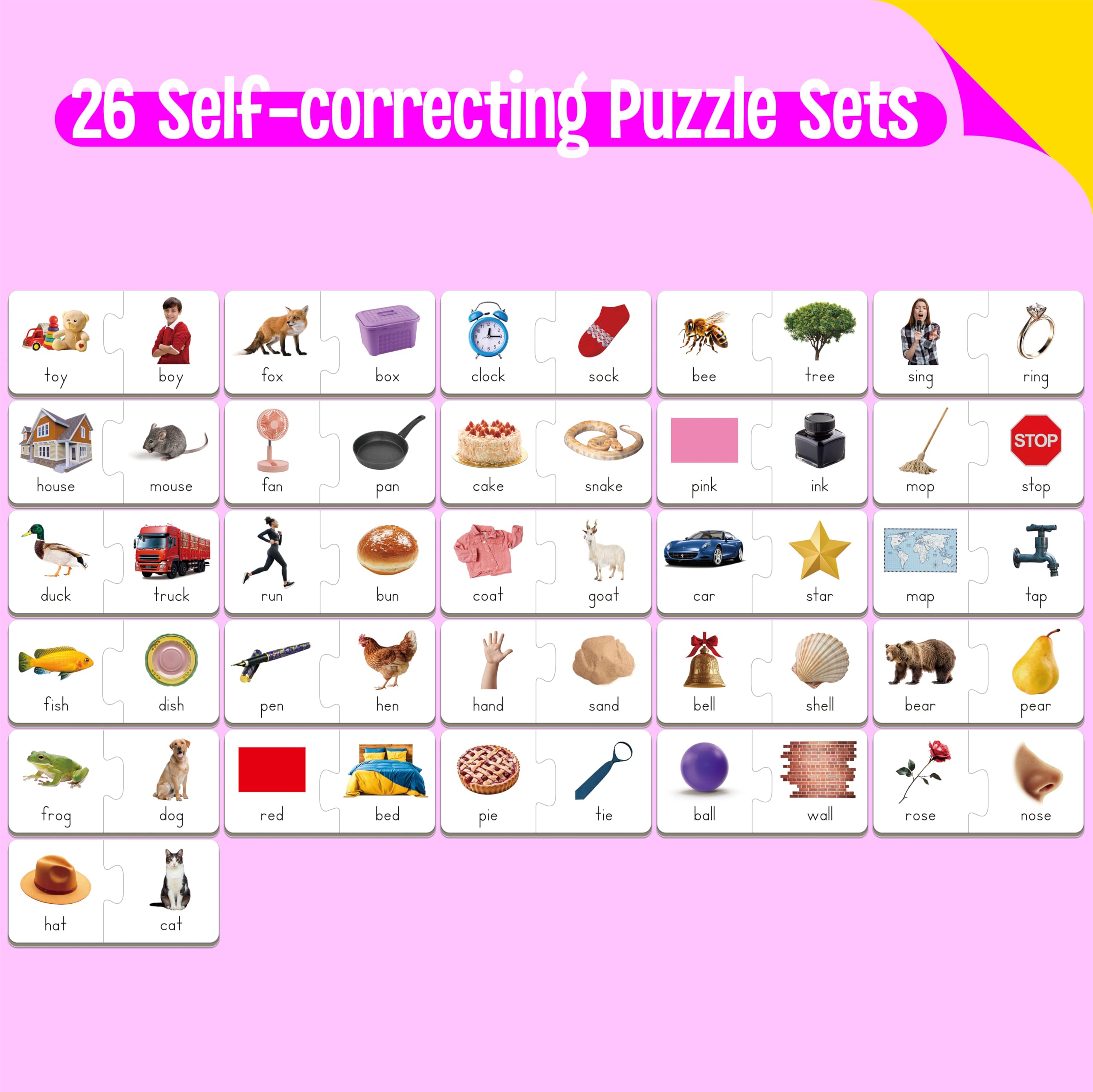 SpriteGru rhyming puzzle back presents word-only sides to reinforce recall and independent practice.