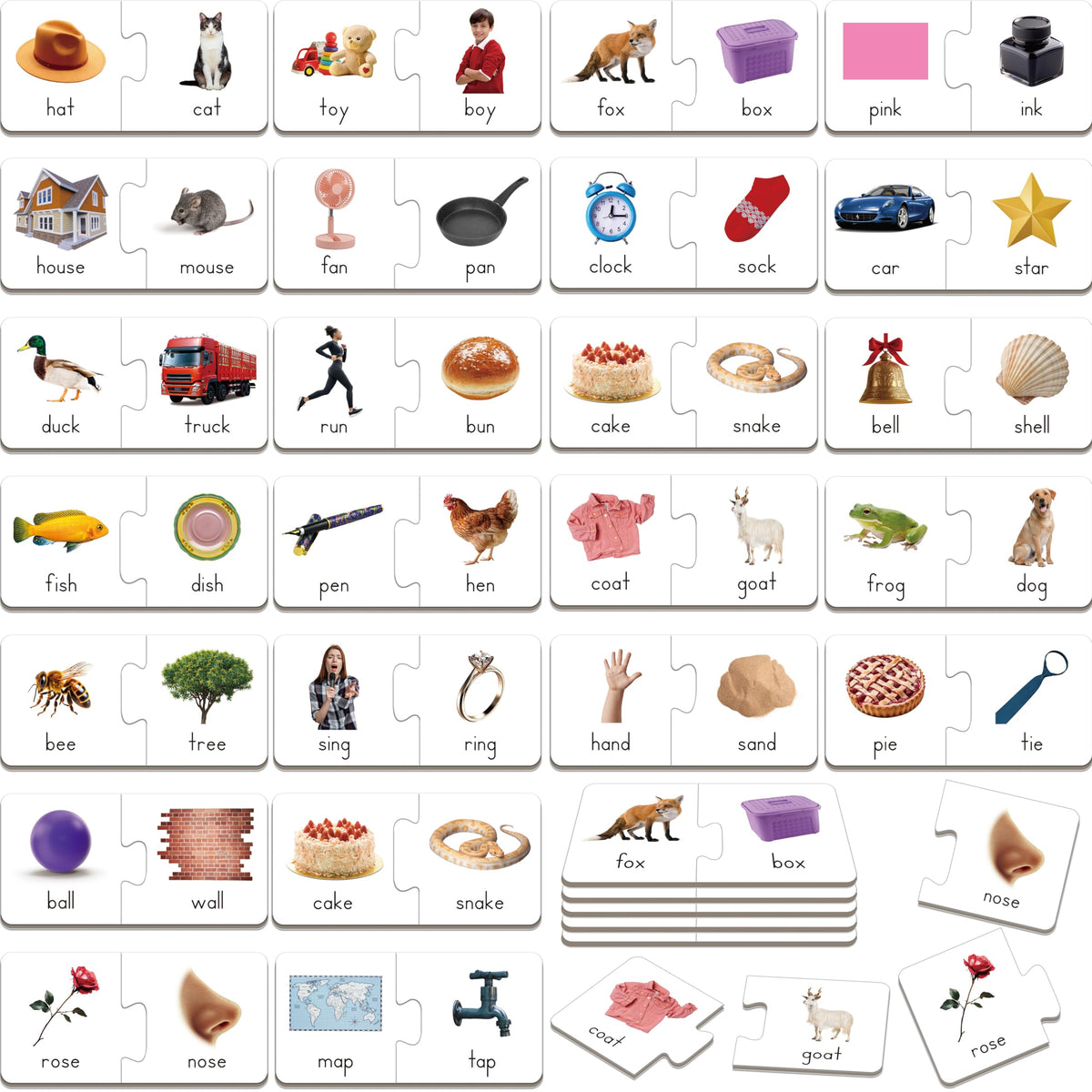 SpriteGru rhyming puzzle front displays vivid images and paired words for early literacy.