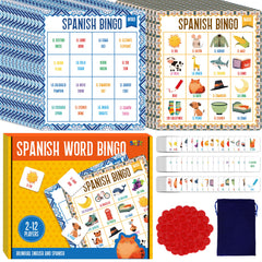 SpriteGru Spanish bingo board double-sided supports bilingual vocabulary learning.