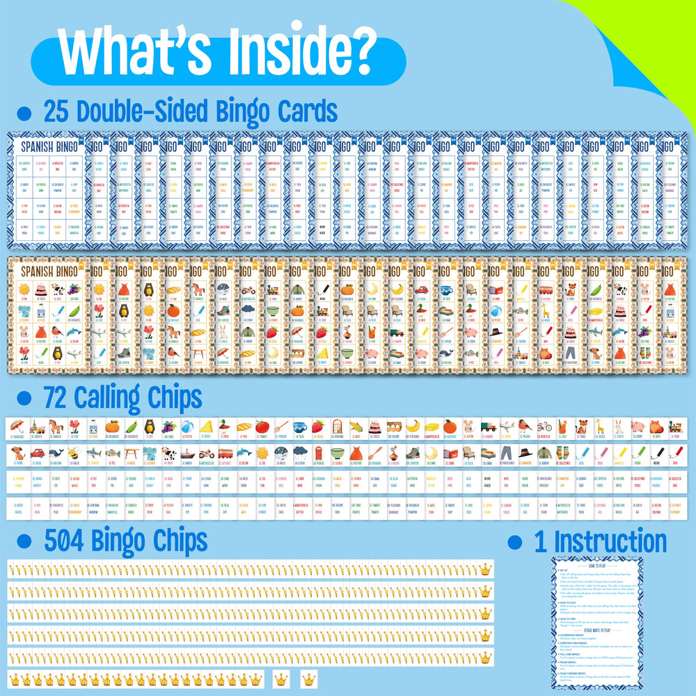 SpriteGru Spanish Bingo Game calling chips ready for fast, engaging group play.