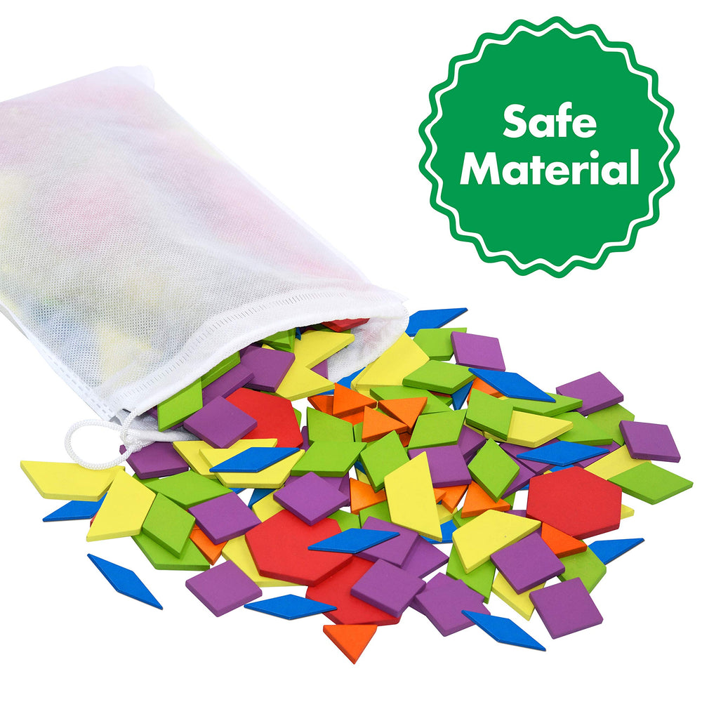 SpriteGru wooden pattern blocks in various shapes for hands-on learning.