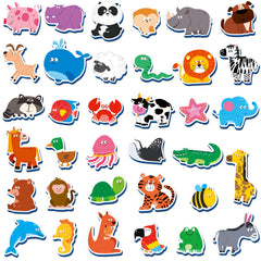 SpriteGru tiger magnet on fridge supports early animal recognition and color learning.