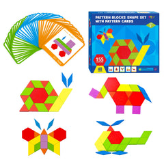 SpriteGru wooden pattern blocks set with 155 pieces for creative play