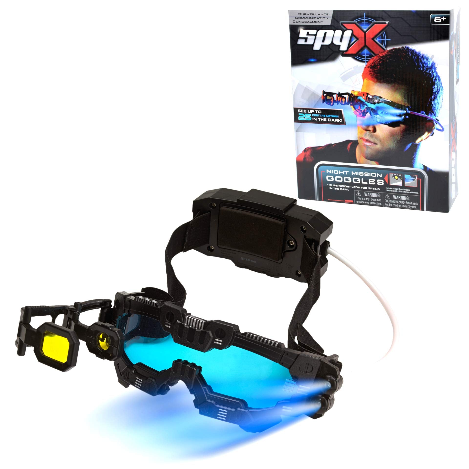 SpyX night mission goggles worn by a kid for immersive night missions.