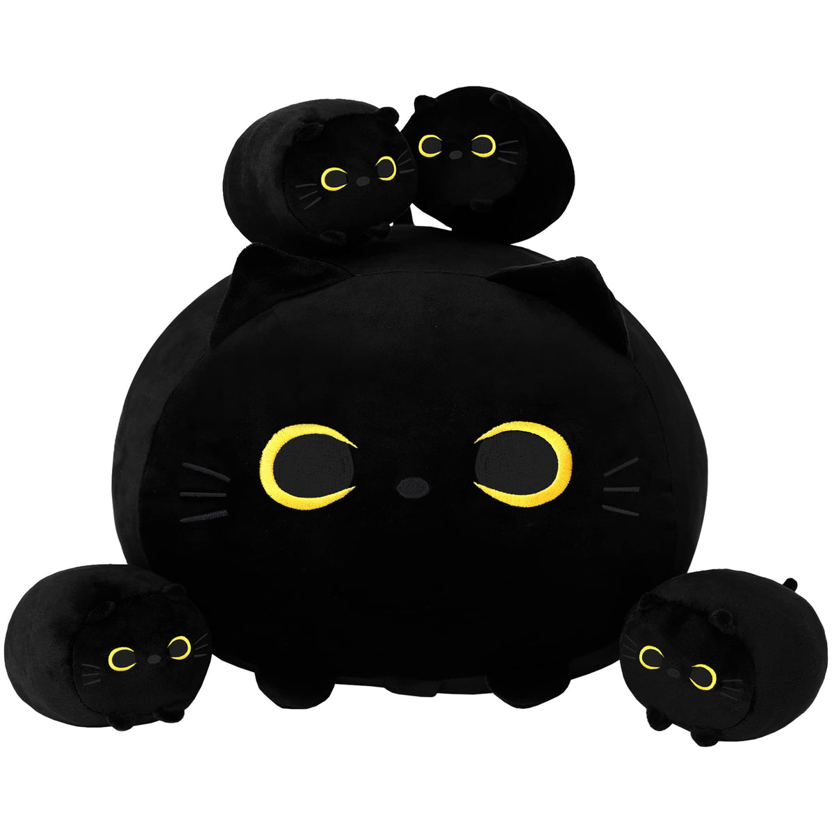 SQEQE Black Cat Plush front view shows cuddly mommy.