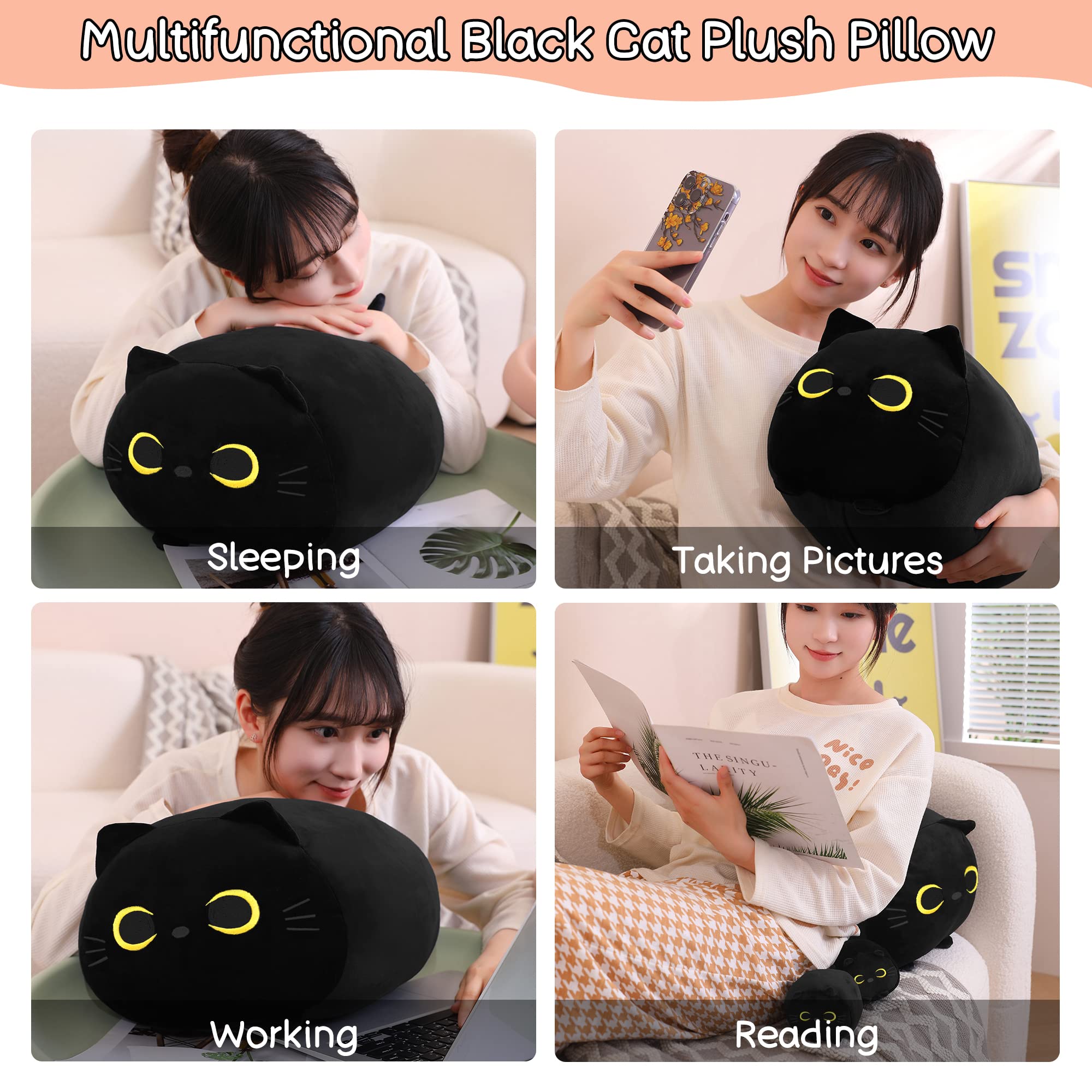SQEQE Black Cat Plush on sofa adds cozy decor.