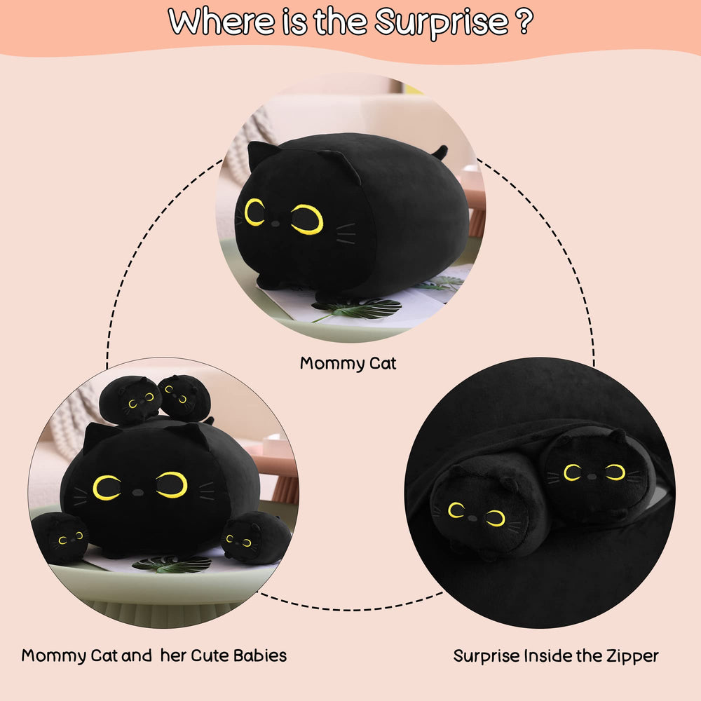 SQEQE Black Cat Plush close-up of soft fabric and stitching.