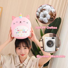 SQEQE pink caticorn plush in a bedroom for soft ambiance