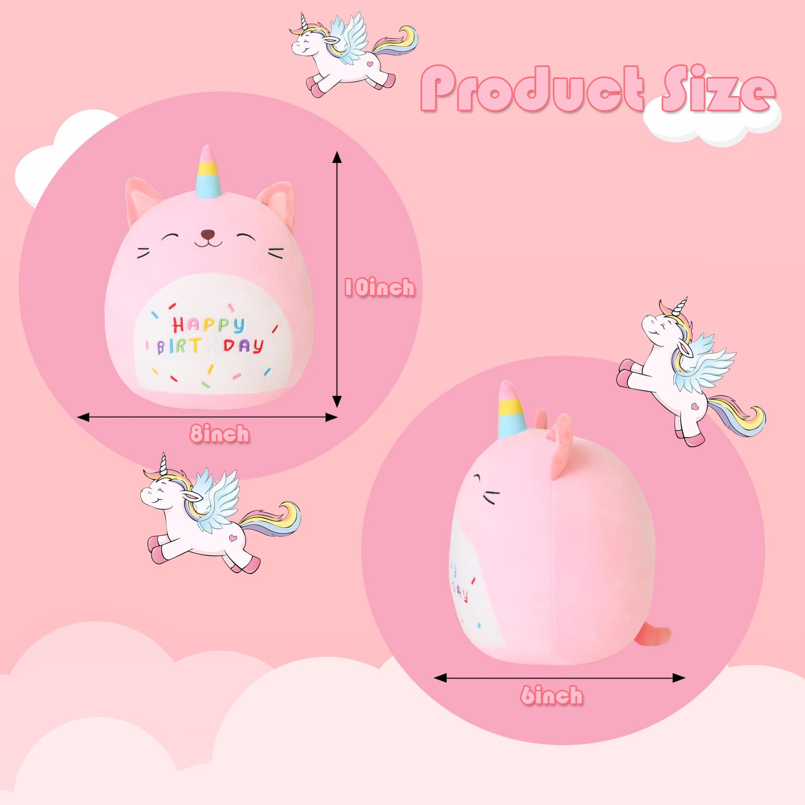SQEQE pink caticorn plush with birthday-sign for party decor