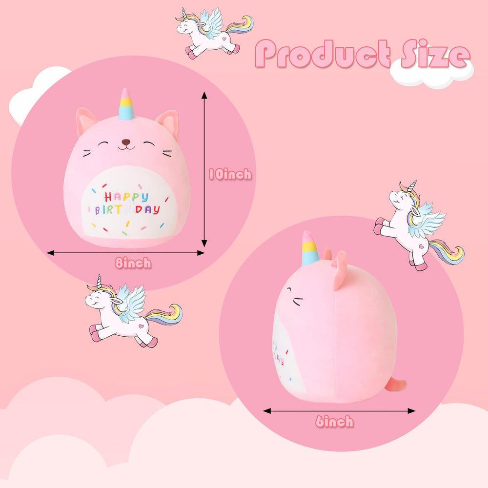 SQEQE pink caticorn plush with birthday-sign for party decor