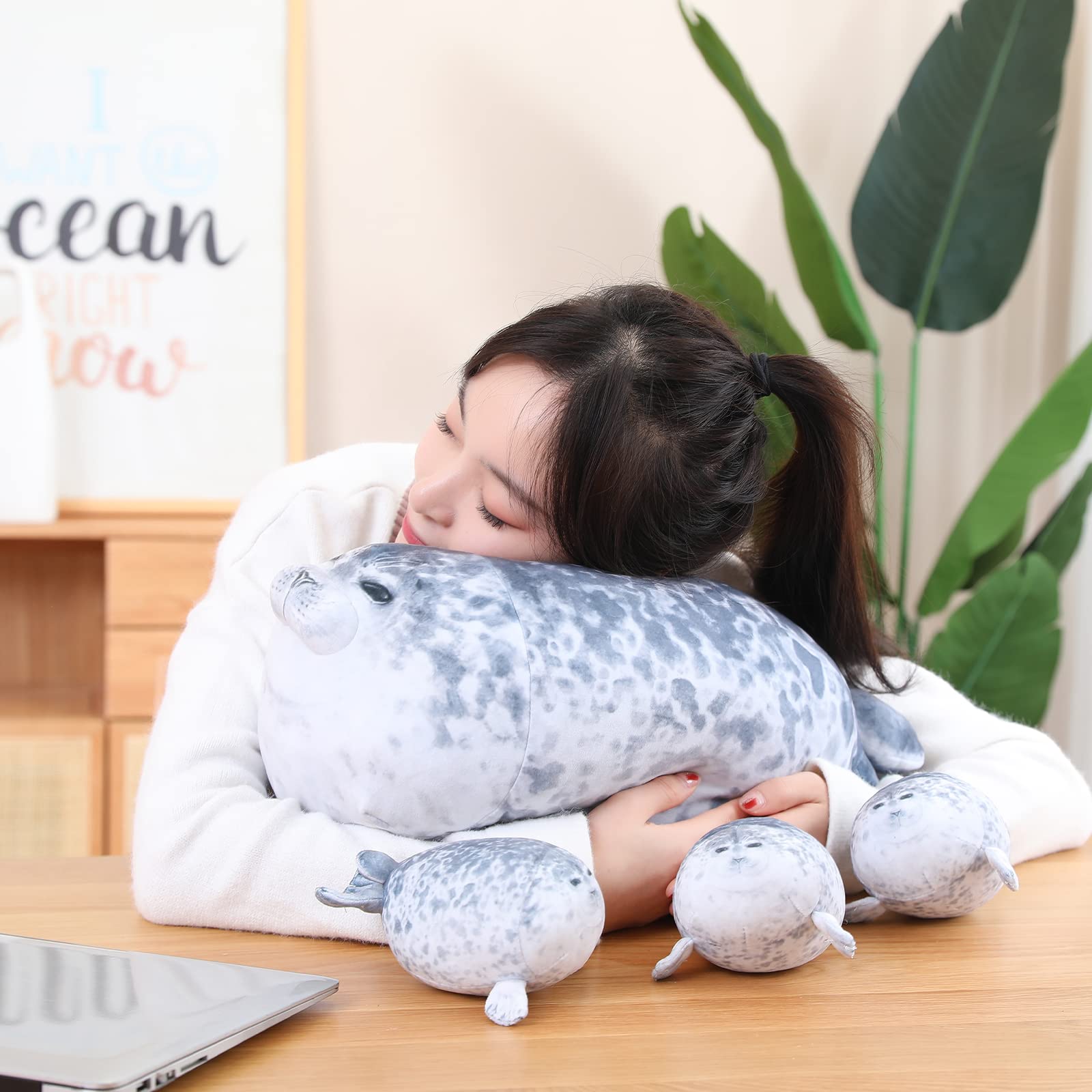 SQEQE Chubby Seal Pillow mommy belly opened shows four removable babies