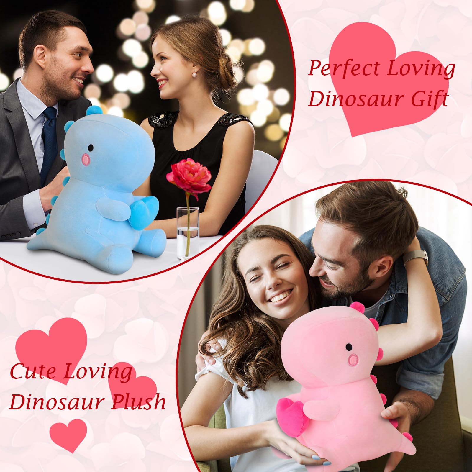 SQEQE pink dinosaur plush front view ready for gifting