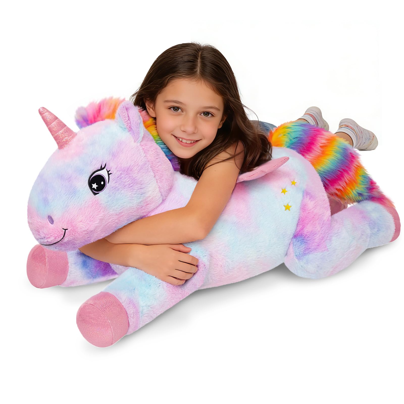 SQEQE 43-inch giant unicorn plush for cozy hugs and imaginative play.