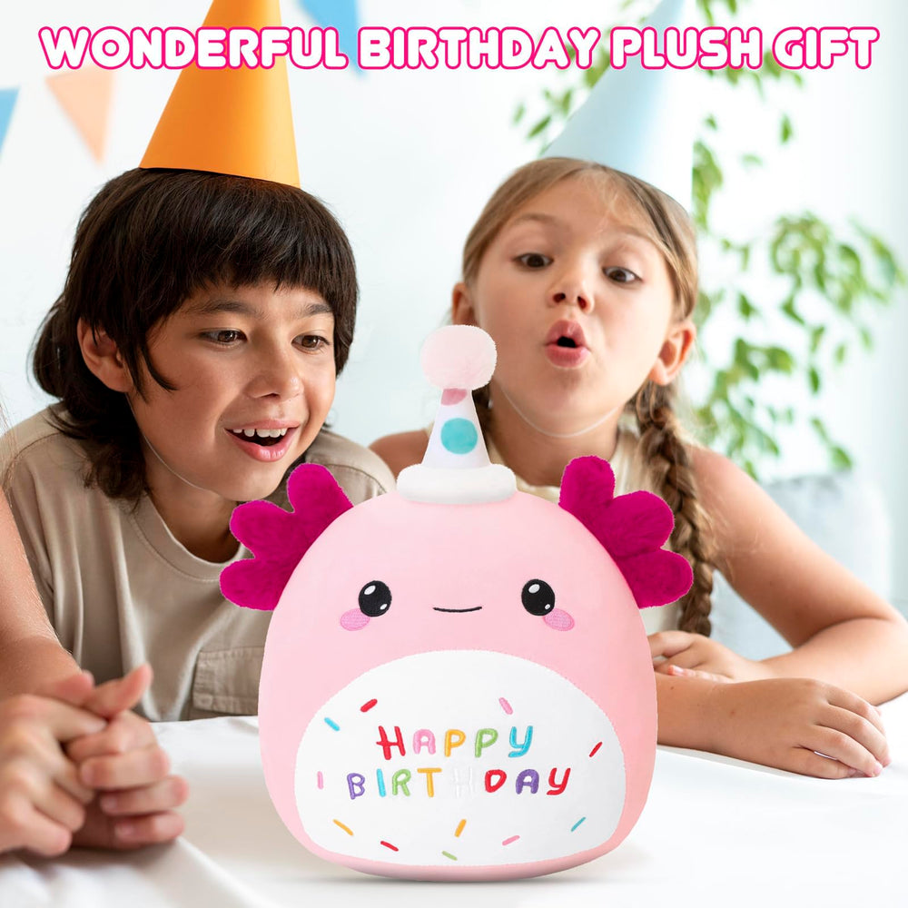 SQEQE Happy Birthday Axolotl Plush made with soft materials for safe, gentle play.