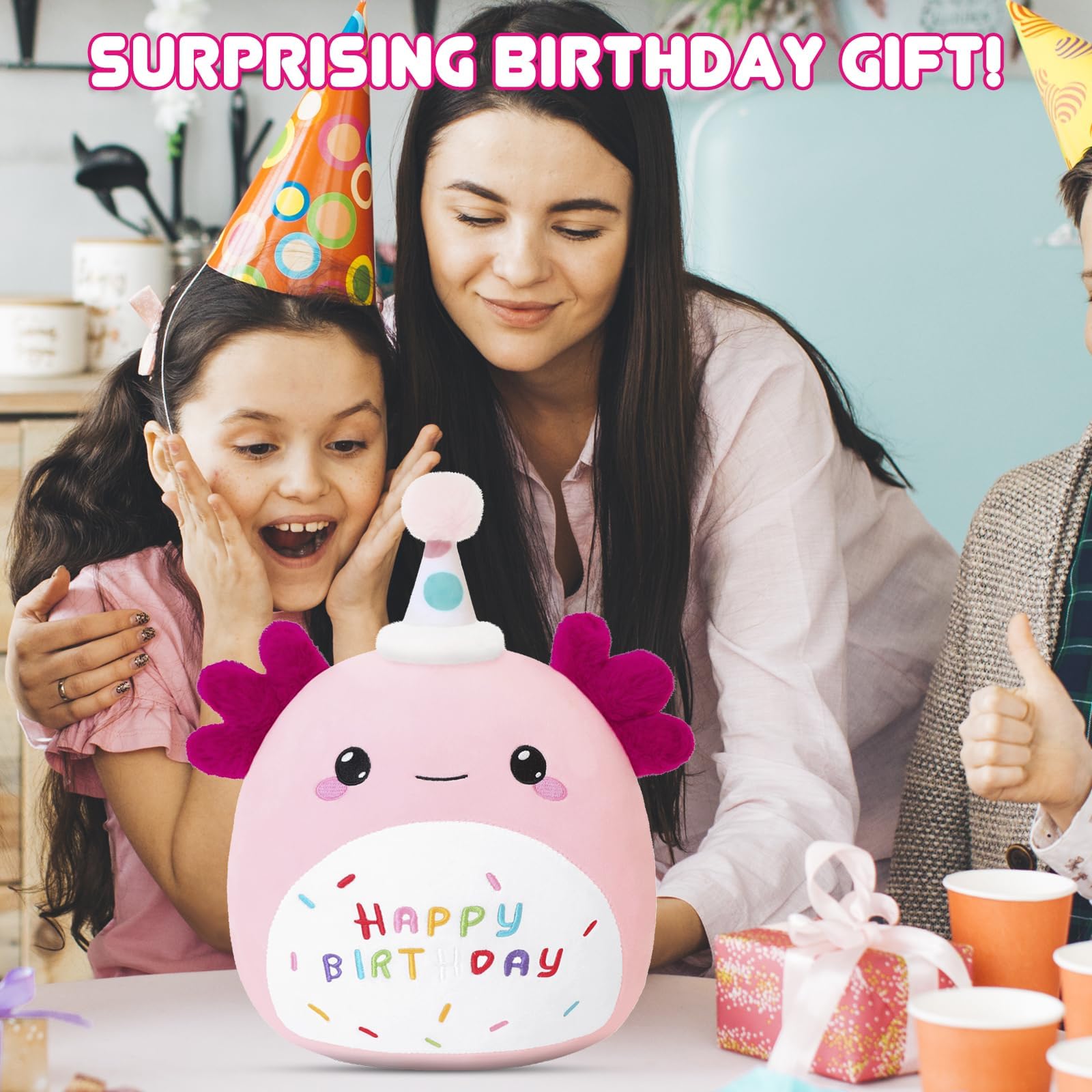 SQEQE Happy Birthday Axolotl Plush gift-ready charm for loved ones.