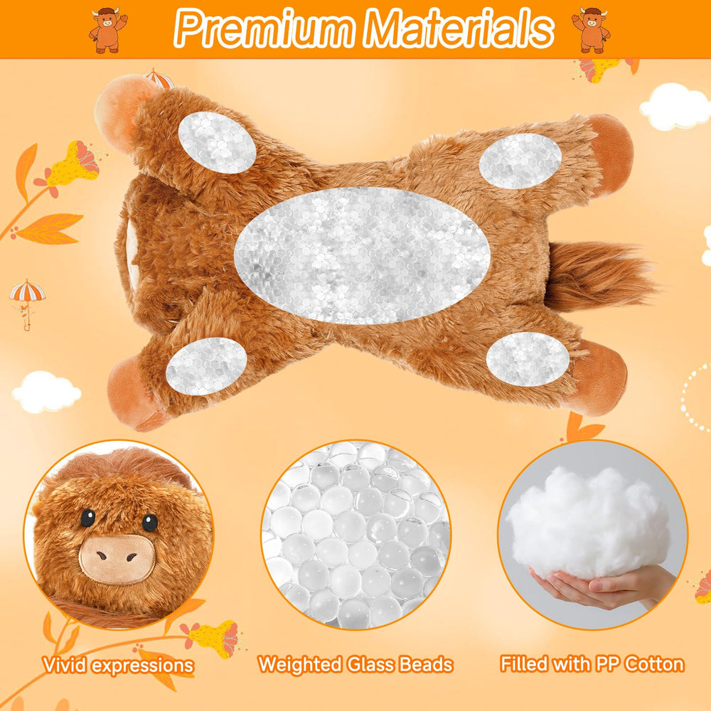 SQEQE Highland Cow plush with embroidered eyes adds friendly charm.