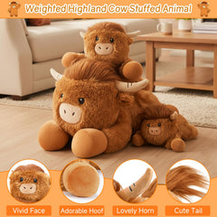 SQEQE Highland Cow plush side view showing soft texture and weighted feel