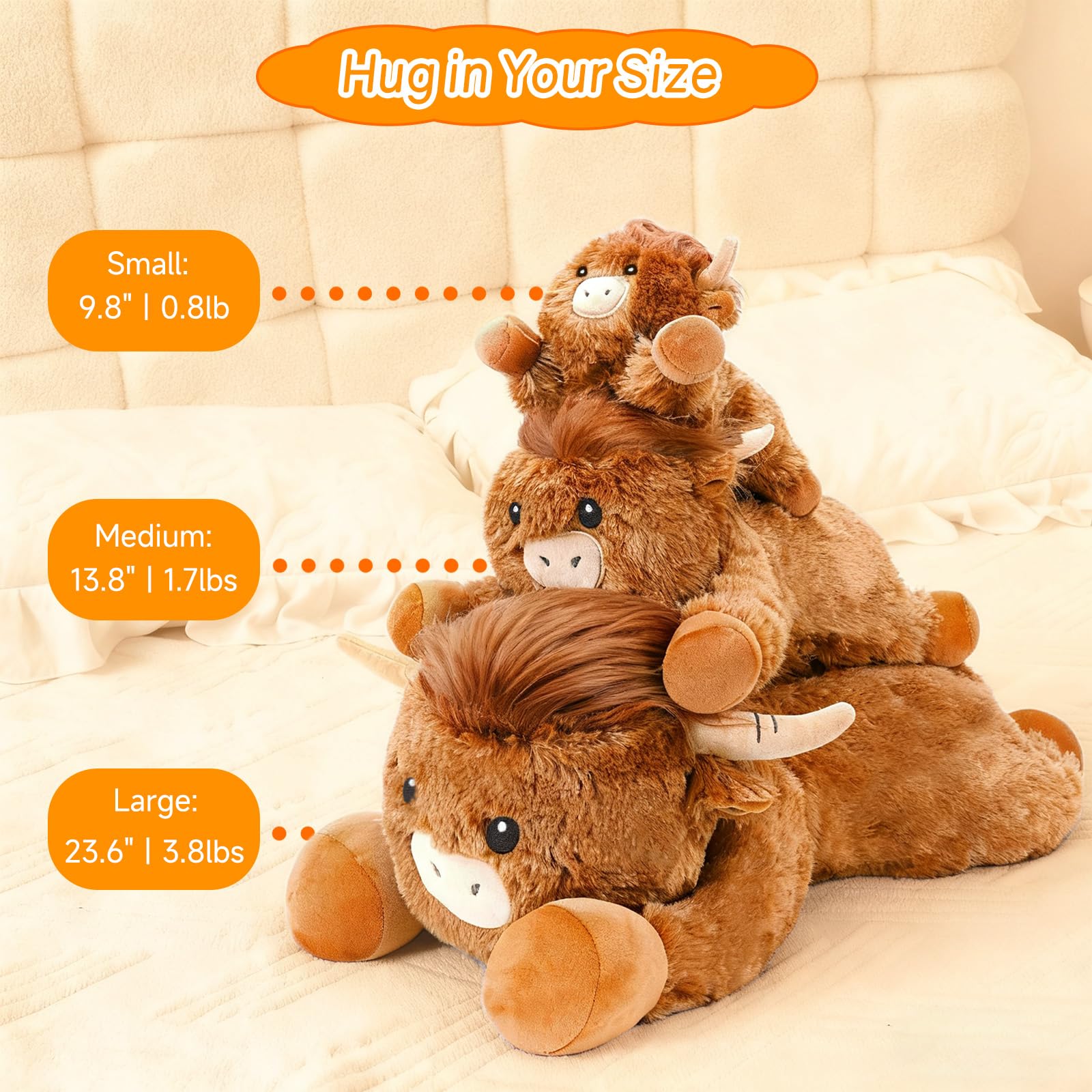 SQEQE Highland Cow plush on sofa decor for lap warming comfort
