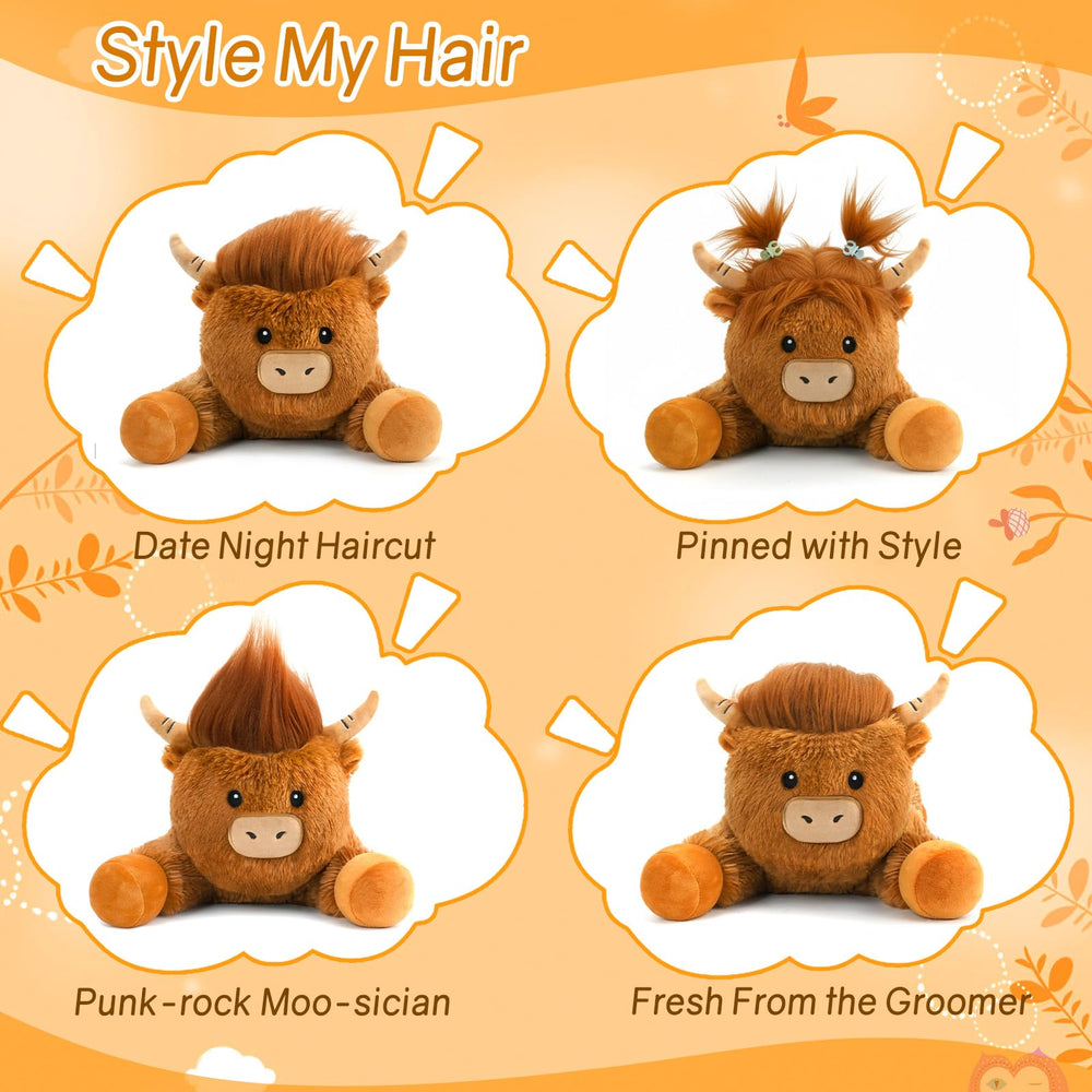 SQEQE Highland Cow plush with weighted beads in base.