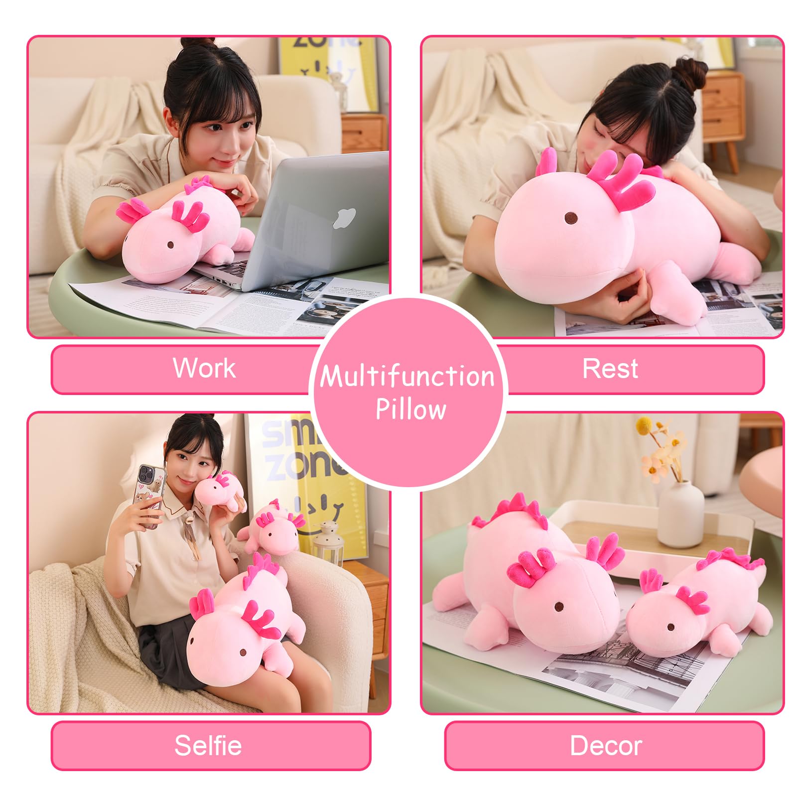 SQEQE kawaii axolotl plush face brings cheerful vibes.