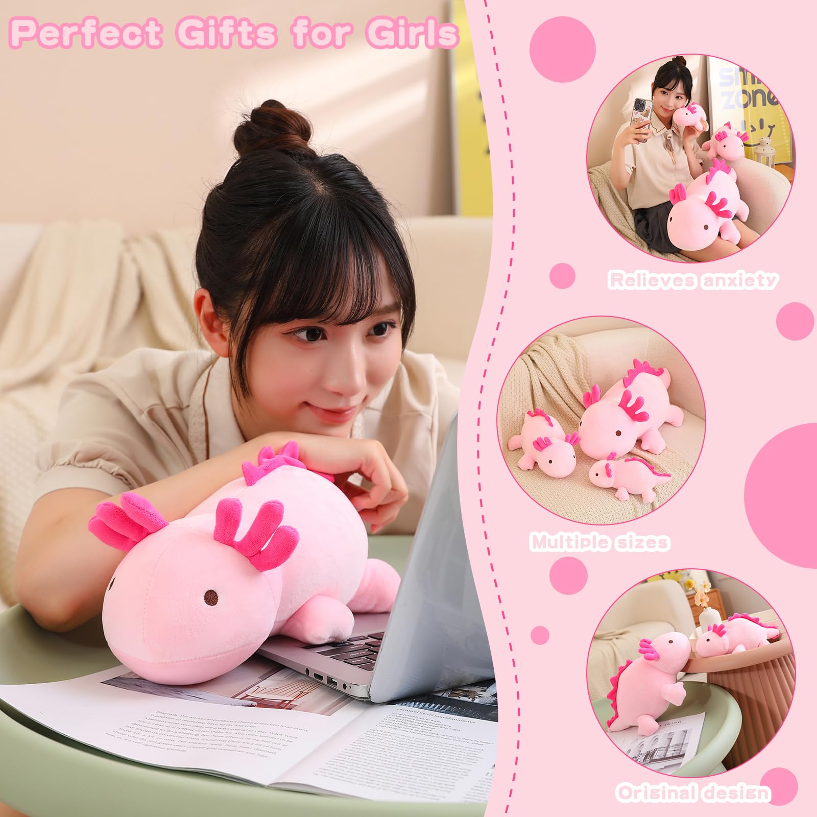 SQEQE pink axolotl plush pillow enhances sofa decor and comfort.