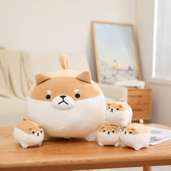 SQEQE Shiba Inu plush showing four baby pups inside the belly for storytelling.