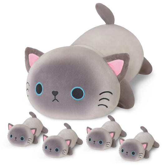 SQEQE Siamese Cat Plush 5-in-1 with four baby kittens for imaginative play
