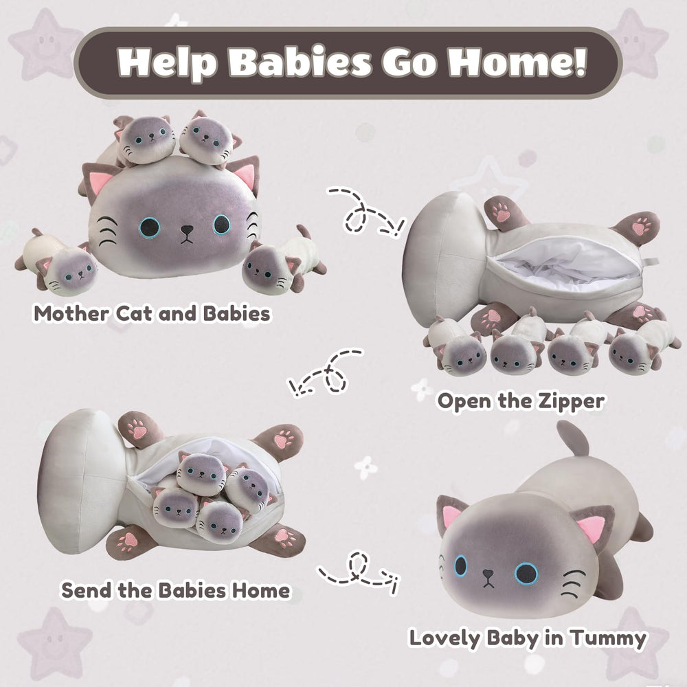 Close-up of SQEQE Siamese Cat plush face highlighting the cute expression