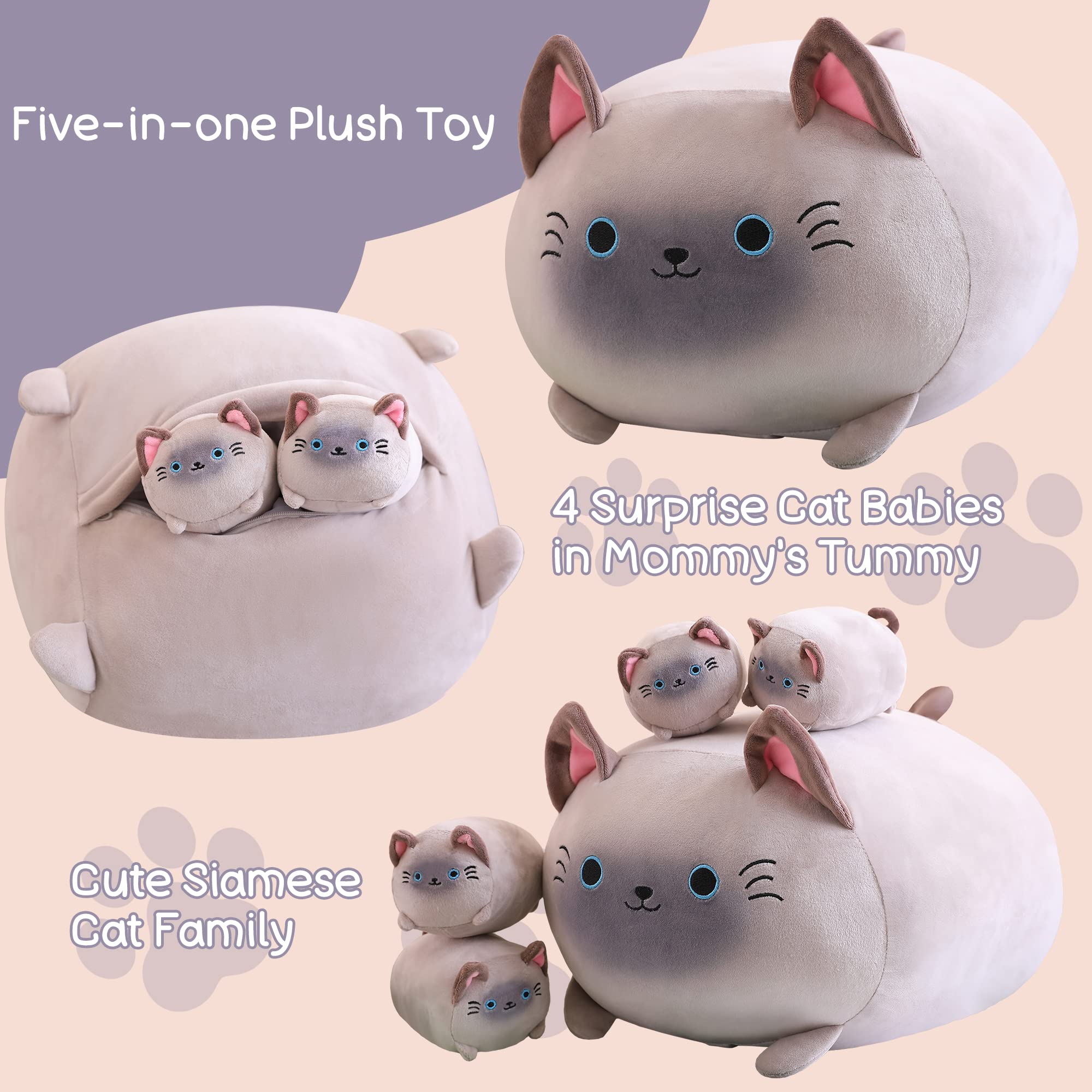 SQEQE Siamese Cat Plush is portable for travel cuddles.