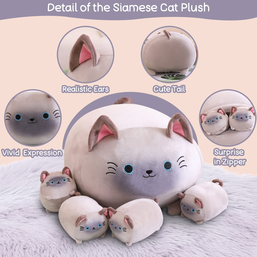 SQEQE Siamese Cat Plush zipper opening for safe kitten access.