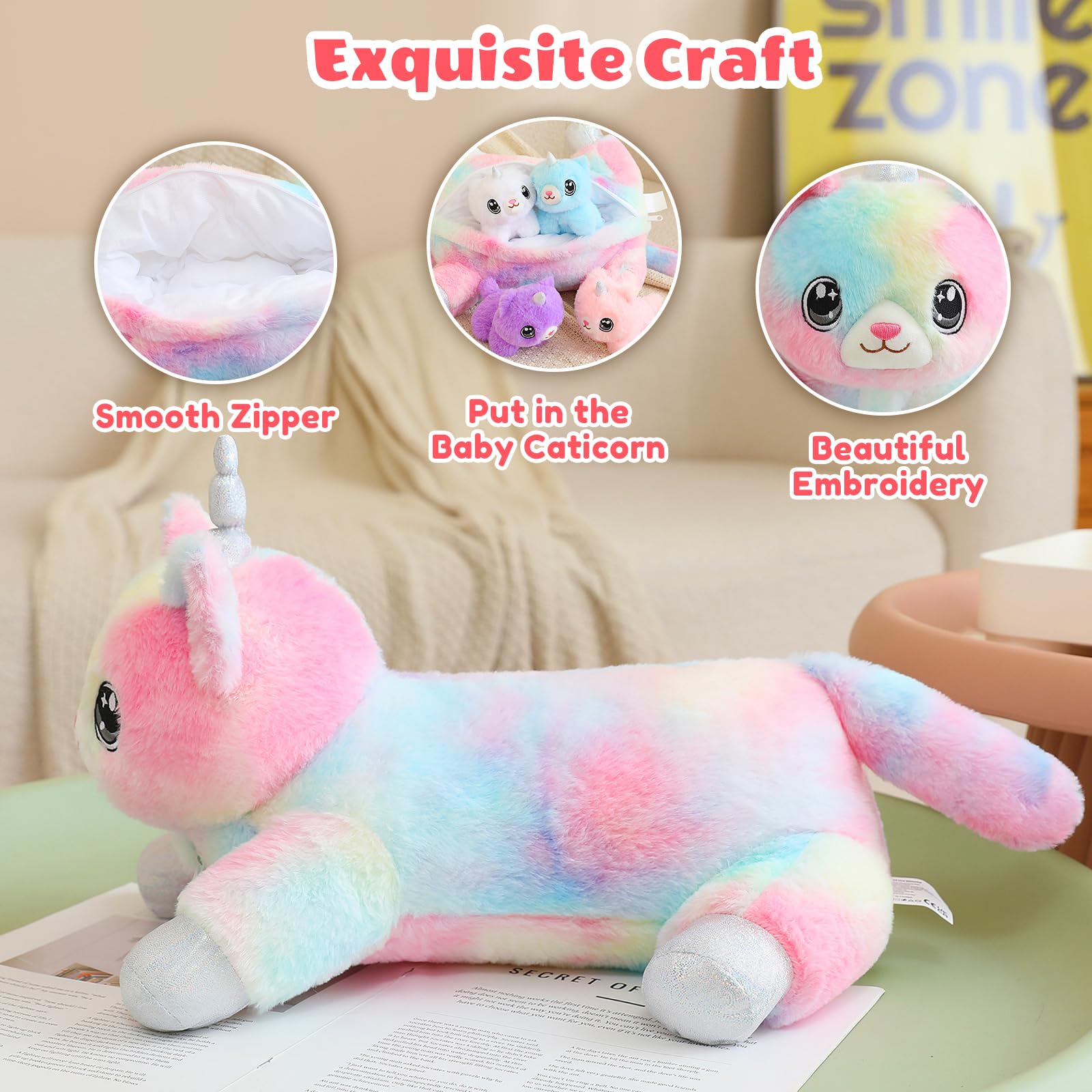 SQEQE unicorn cat plush decor for living room and bedroom.