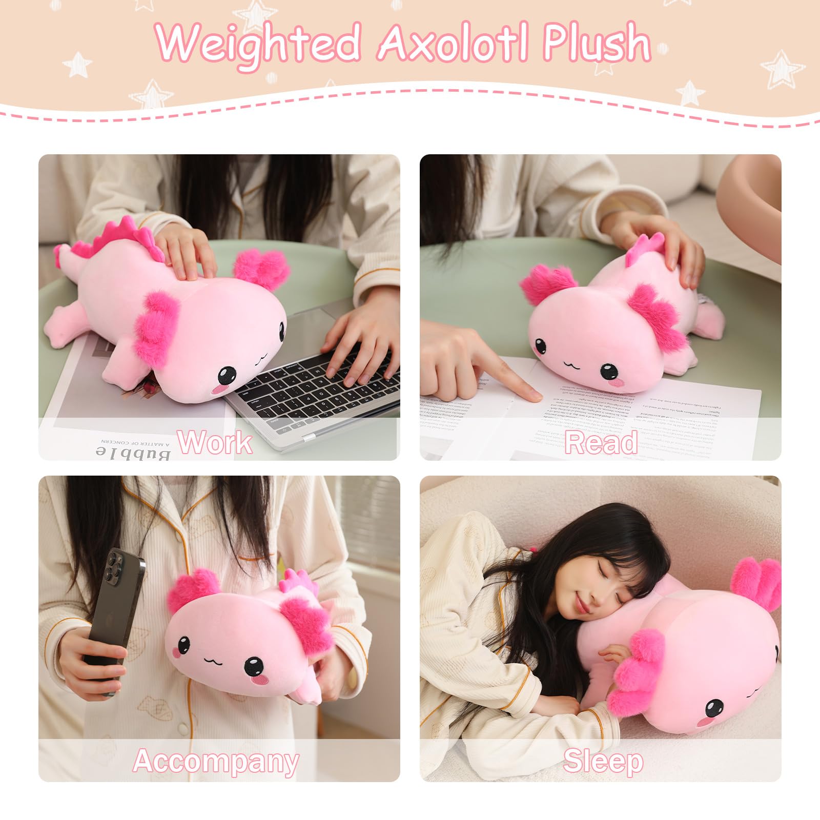 SQEQE weighted axolotl plush base beads provide gentle weight for stability