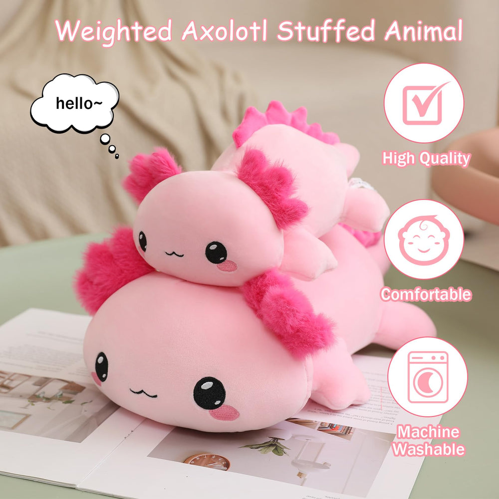 SQEQE weighted axolotl plush side view ideal for bedtime comfort and relaxed reading