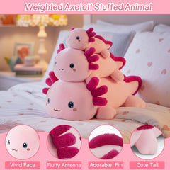 SQEQE weighted axolotl plush with a smiling face and frilly gills