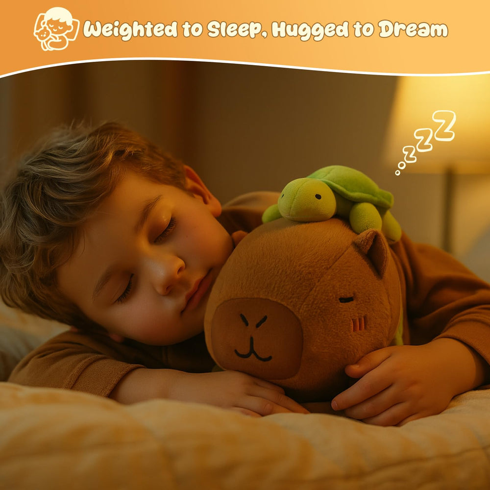 SQEQE weighted beads inside capybara plush provide a comforting, balanced feel.