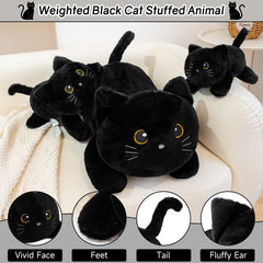 SQEQE weighted black cat plush close-up eyes detailing charm.