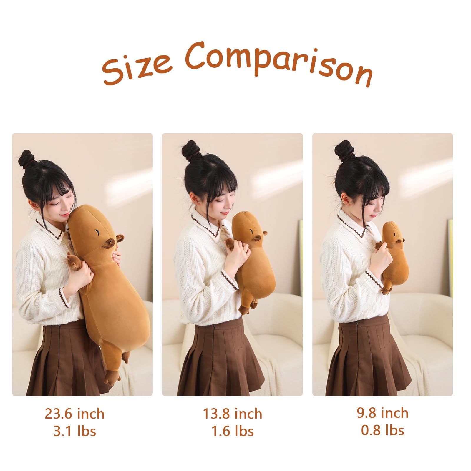 SQEQE weighted capybara plush closeup fabric, showing soft plush surface and sturdy beads