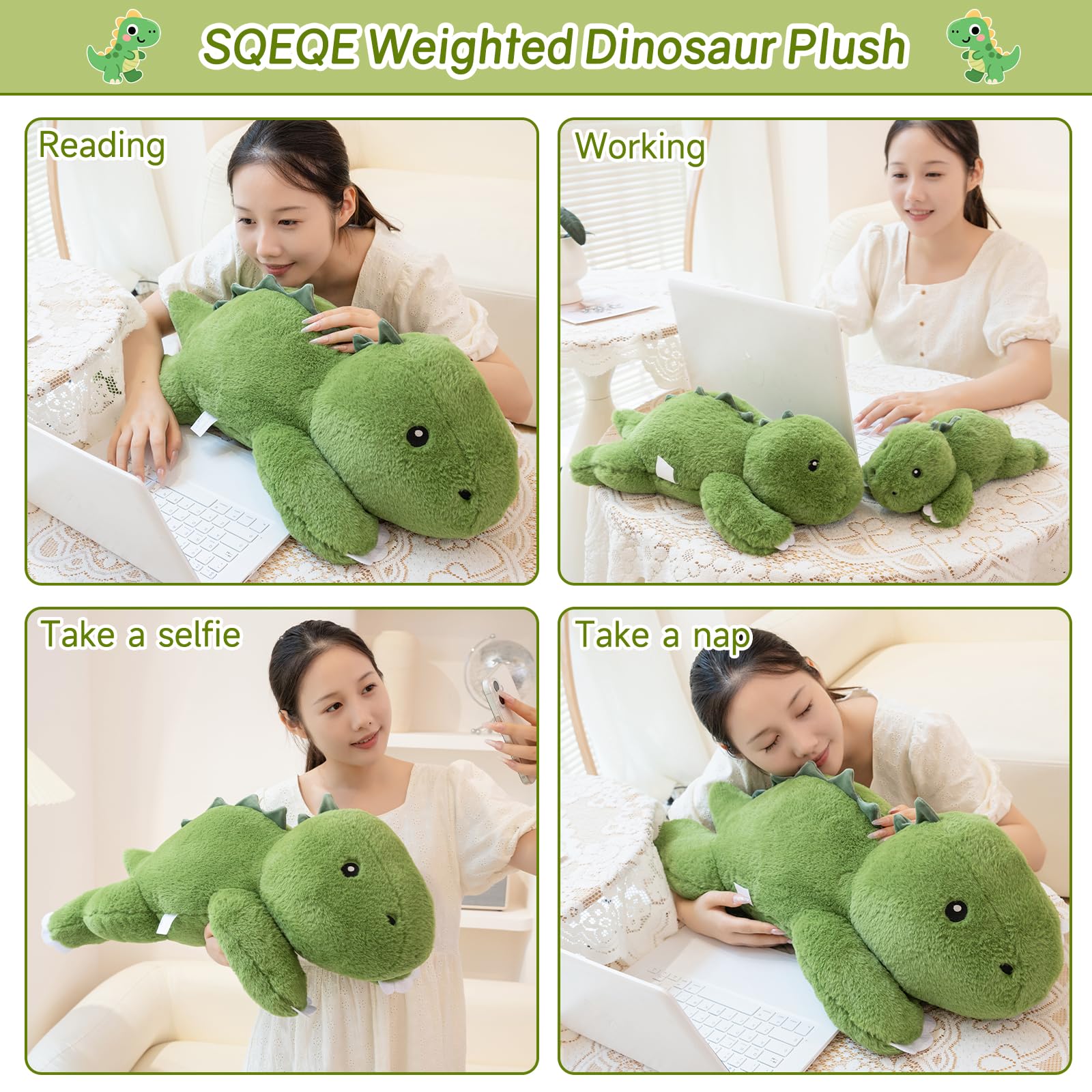 SQEQE weighted dinosaur plush 23.6-inch giant cuddle centerpiece
