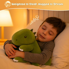 SQEQE weighted dinosaur plush on lap provides gentle presence and warmth