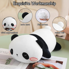 SQEQE Weighted Panda Pillow on bed shows versatile use.