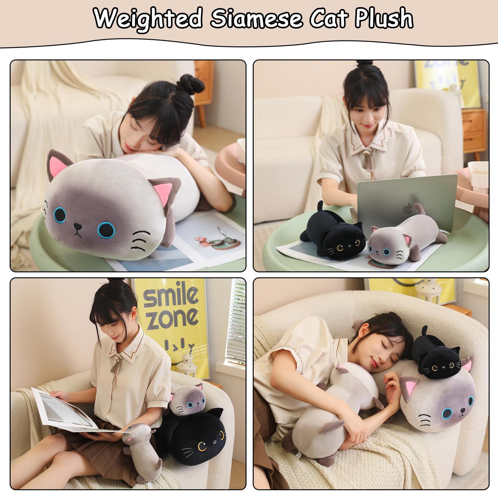 SQEQE weighted Siamese cat plush 60 cm size for room filling comfort
