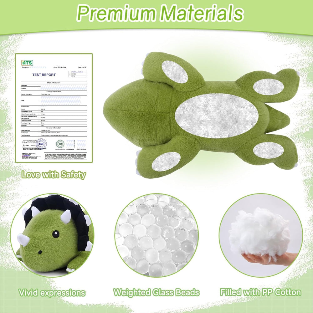 SQEQE weighted Triceratops plush in bedtime scene for restful routine.