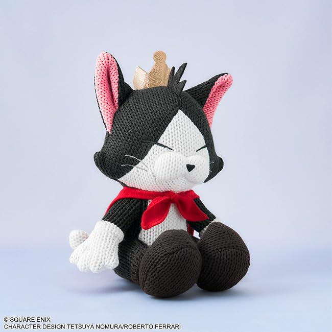 Square Enix Cait Sith knitted plush, side view, ideal desk buddy and collection centerpiece.