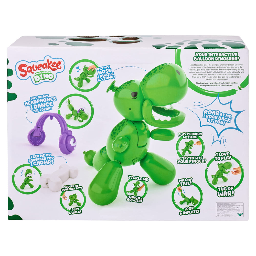 Squeakee Dino dances with headphones on, highlighting rhythm play.