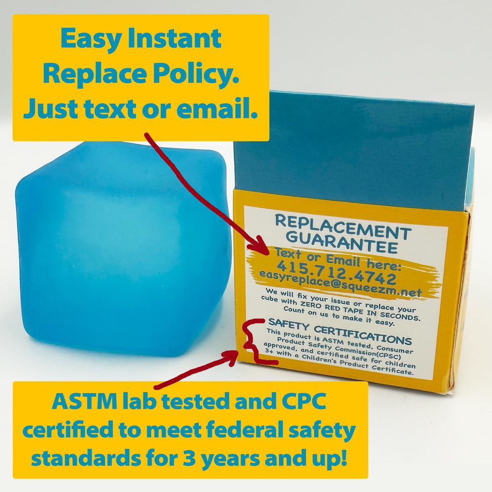Blue cube on a desk ready for discreet fidgeting and concentration.