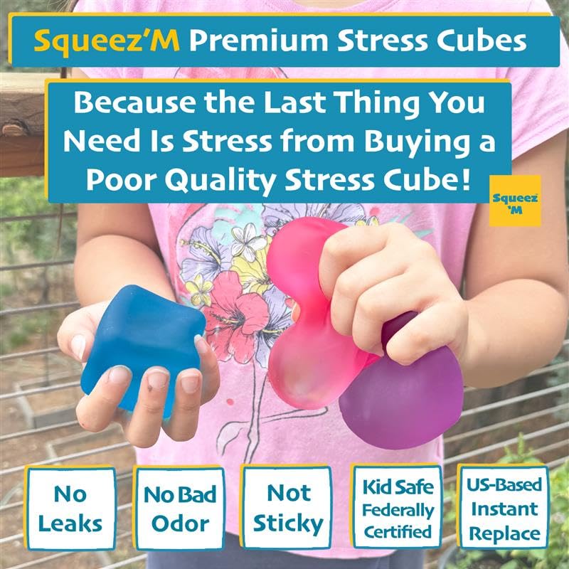 Blue cube close-up showing velvety texture and quick rebound.